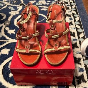 Aerosoles - Leather and Jute Strappy Heeled Sandals. NIB, Size9.